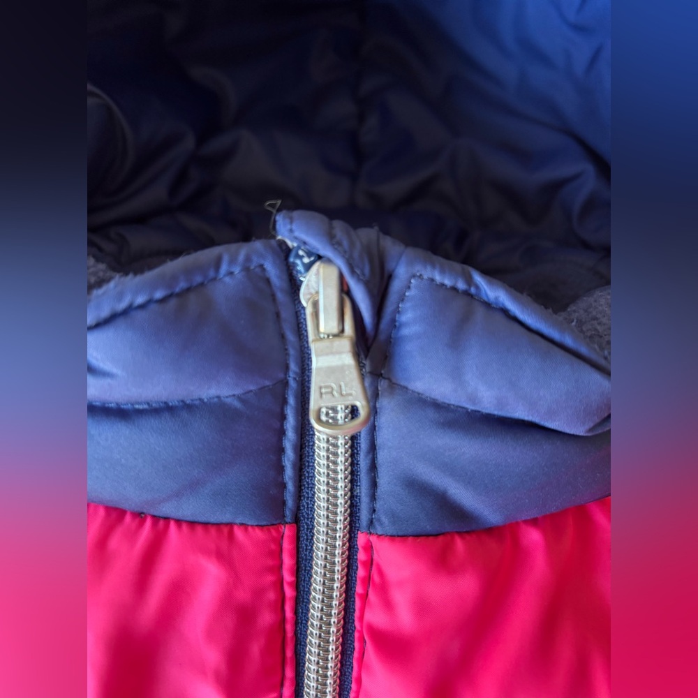 Ralph Lauren Puffer Coat Jacket Infant Size 6 Months Pink Navy Blue Hood Zip Up - Picture 3 of 9